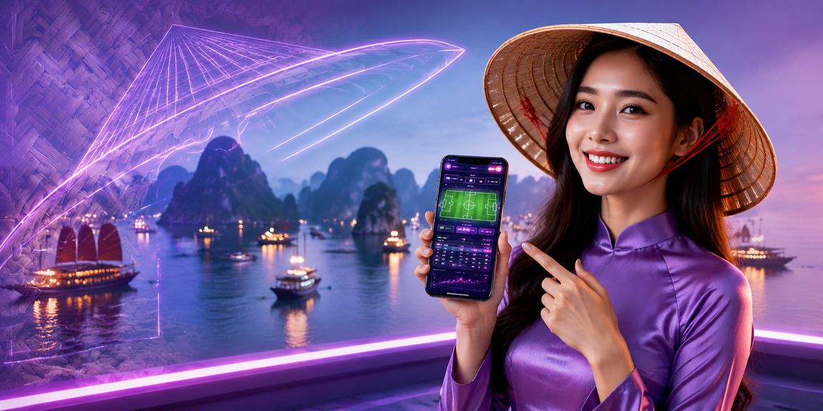 Vịnh Hạ Long nhìn từ điện thoại di động với giao diện casino đang mở trên màn hình