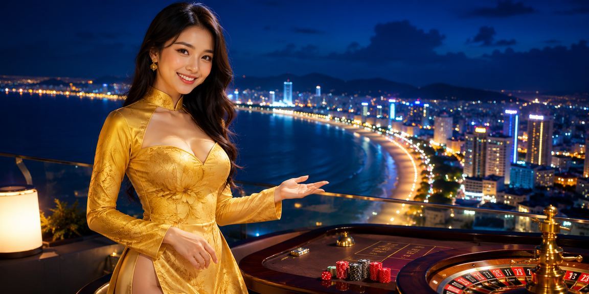 Phụ nữ mặc áo dài truyền thống sử dụng ứng dụng di động tại Quy Nhơn, khung cảnh thanh lịch và hiện đại